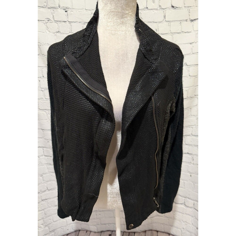Miss Me Jacket Womens Small Black Gray Mixed Moto Asymmetric Zip Stretch Sweater
